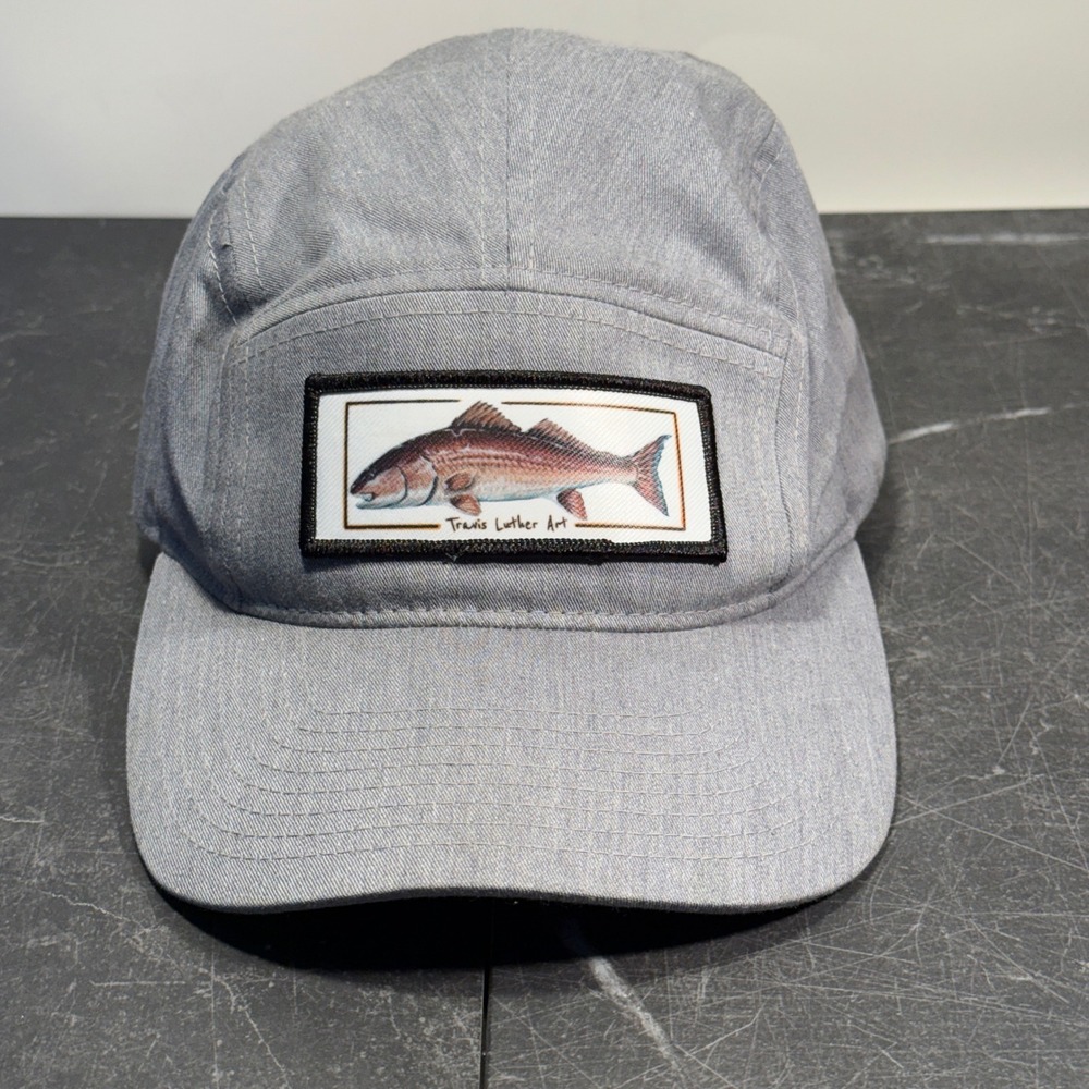 Richardson Outdoor Travis Luther Art Redfish 5 Panel Camper Hat Grey Adjustable